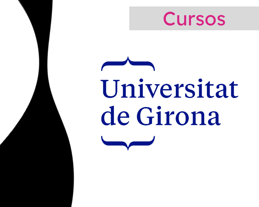 Arte em tons de preto e branco. No canto superior direito há a indicação da editoria Cursos. No centro há o logo da Universidade de Girona, na Espanha.