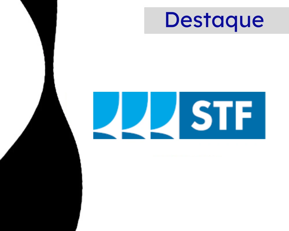 Imagem com o logo do Supremo Tribunal Federal em destaque, com fundo em preto e azul, representando a justiça no Brasil.