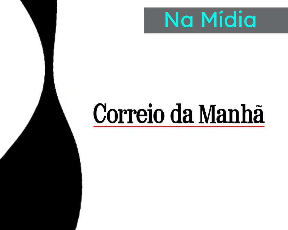 Arte em tons de branco e preto. No canto superior direito há indicação da editoria Na Mídia. No centro, o logo do jornal Correio da Manhã. A notícia trata da sanção da reforma tributária.